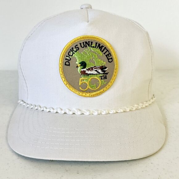 Vintage Ducks Unlimited Hat White‎ Rope Snapback Cap DU Double Duck Heads - Picture 1 of 7